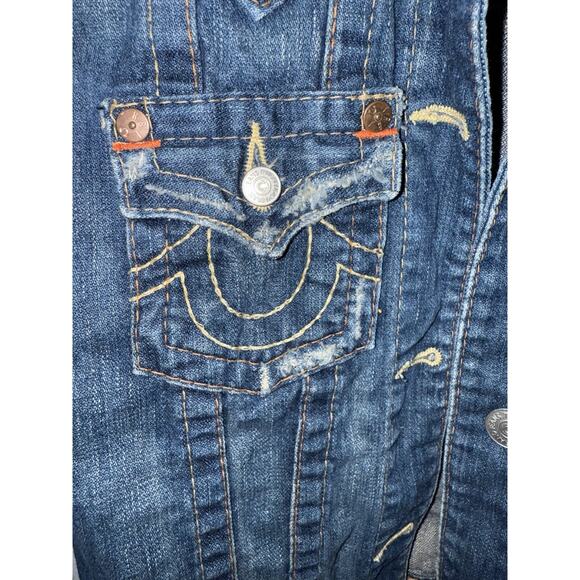 Vtg Y2K True Religion Jimmy Fitted Denim Jean Jacket Distressed Womens Size XS - Picture 4 of 13